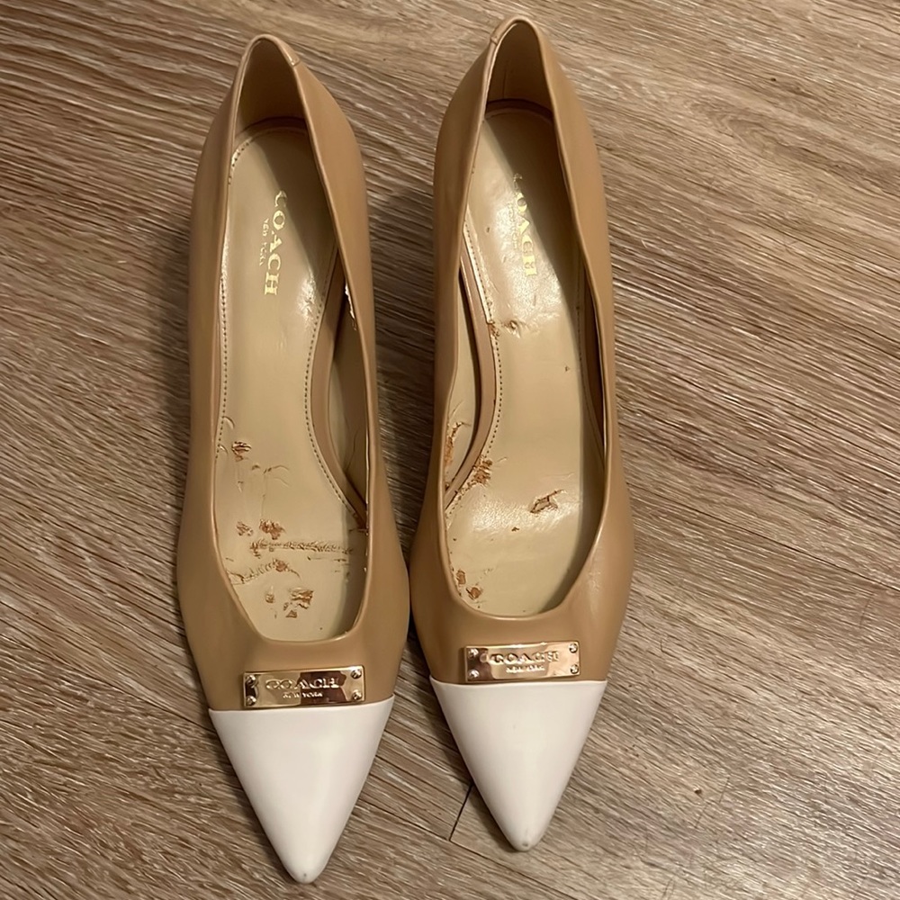 Tan & white coach heels